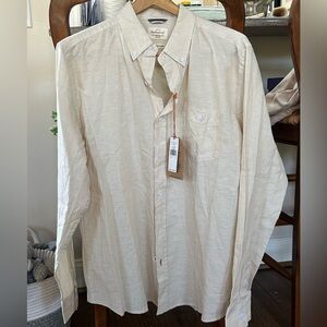 Men’s Linen, Nstural, Button Down w/Picket, New, Large